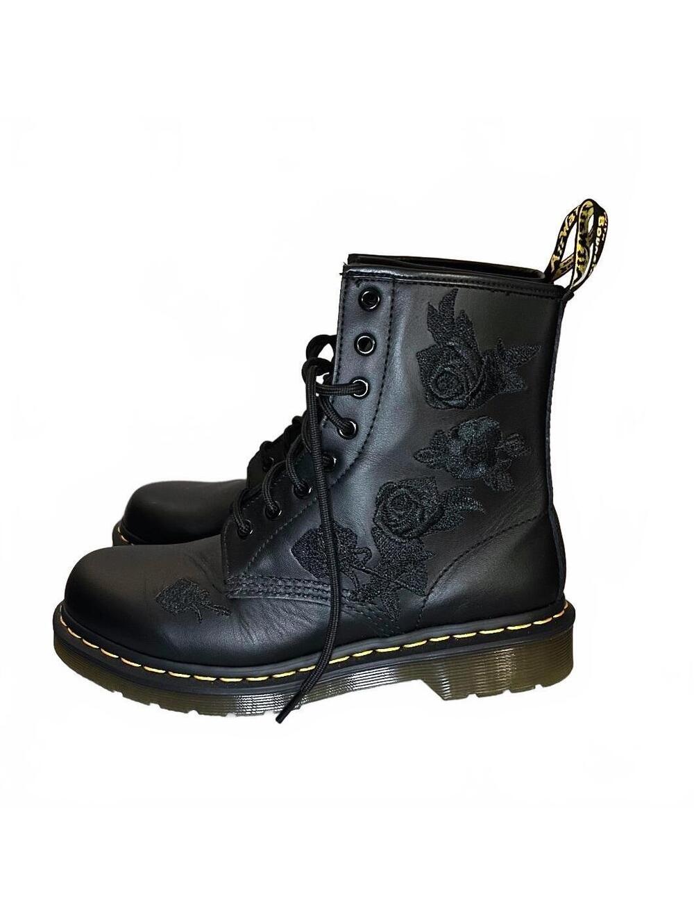 Dr. Martens Vonda Mono Black Floral Embroidered Boots US 8 - Picture 2 of 6